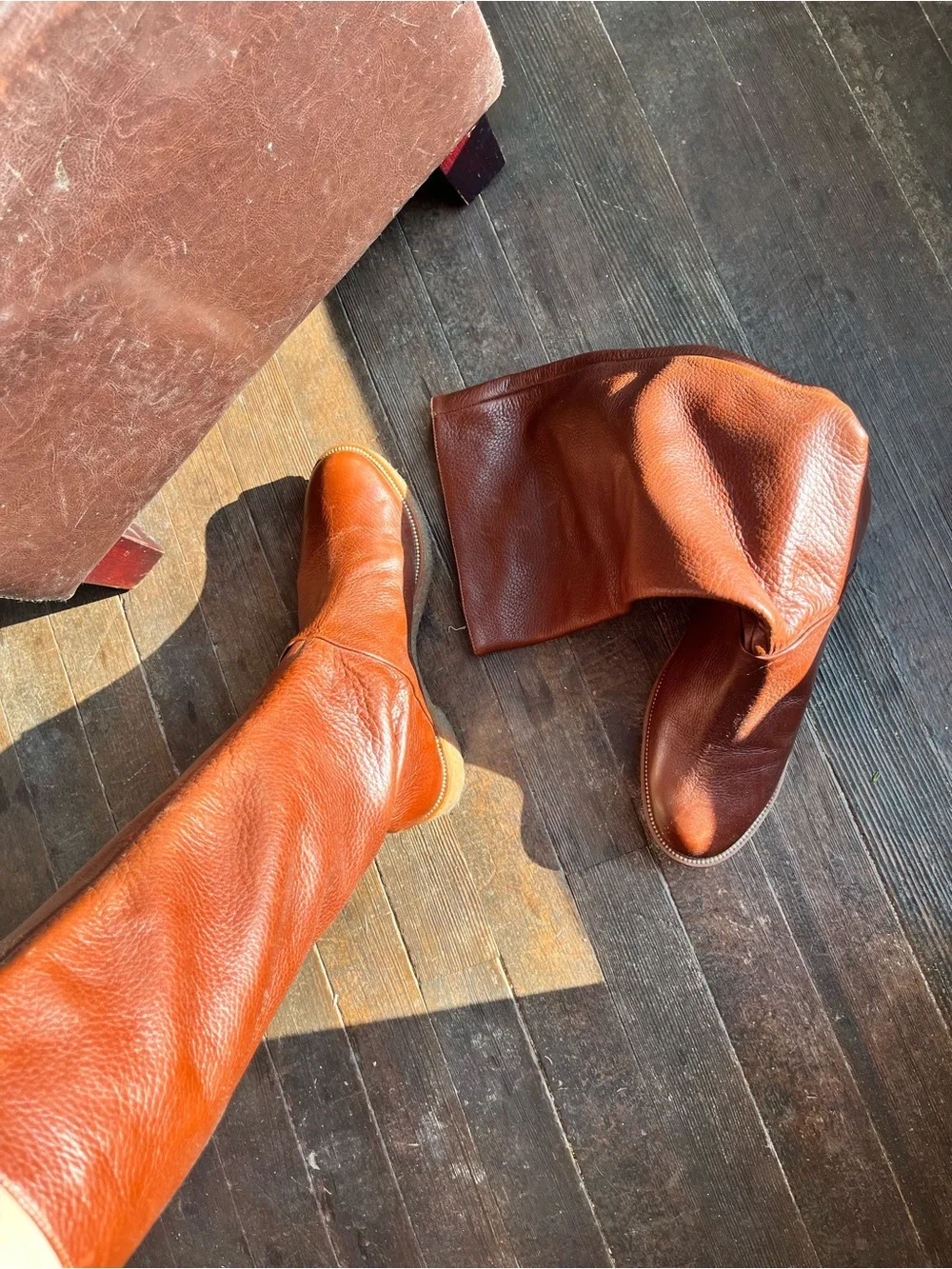 Diane Von Furstenberg Rum color Calfskin Leather Crepe Sole Boots.